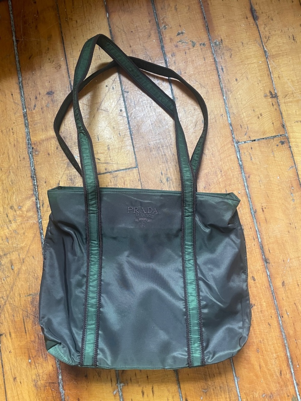 Vintage y2k 90s Prada Dark Green Nylon Shoulder Tote Bag